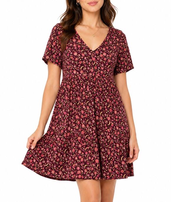 Old Navy Dresses & Skirts - Old Navy Burgundy Floral V Neck Short Sleeve Swing Dress Size Medium